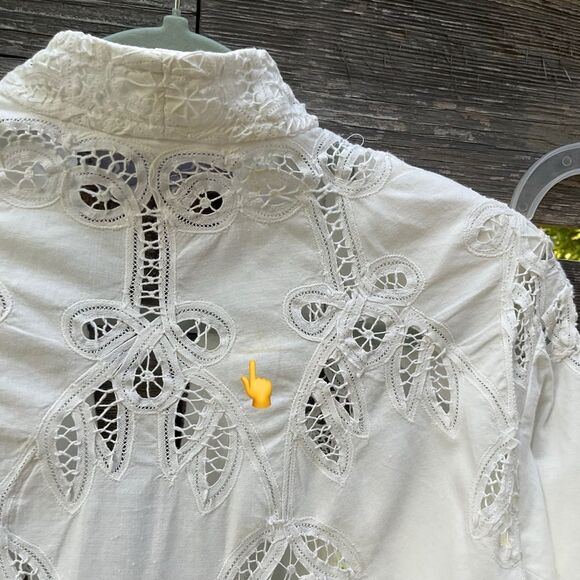 VTG 80s Cotton Prairie Cottage Battenburg Lace Skirt Set Medium Shabby Chic - Picture 10 of 11